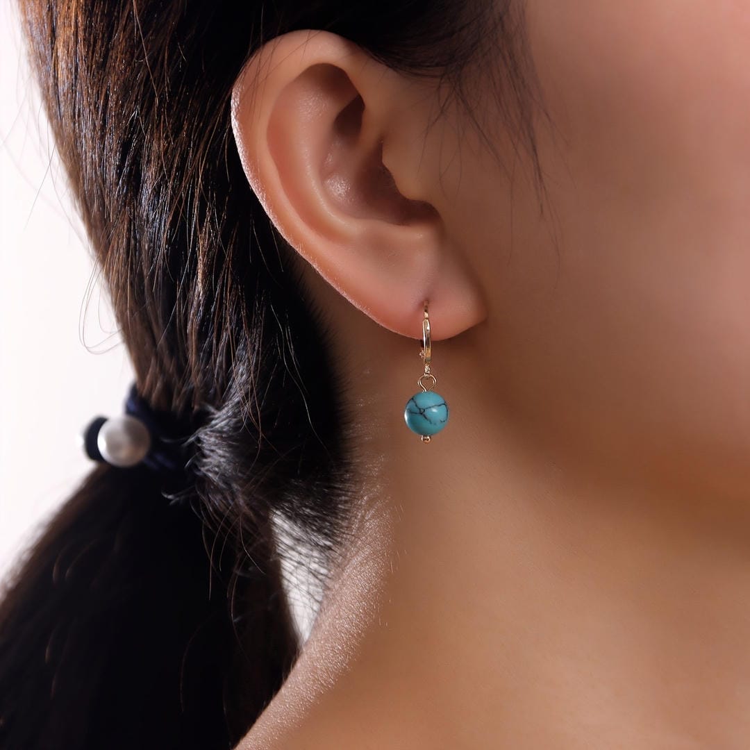 Retro Turquoise and Gold Drop Earrings