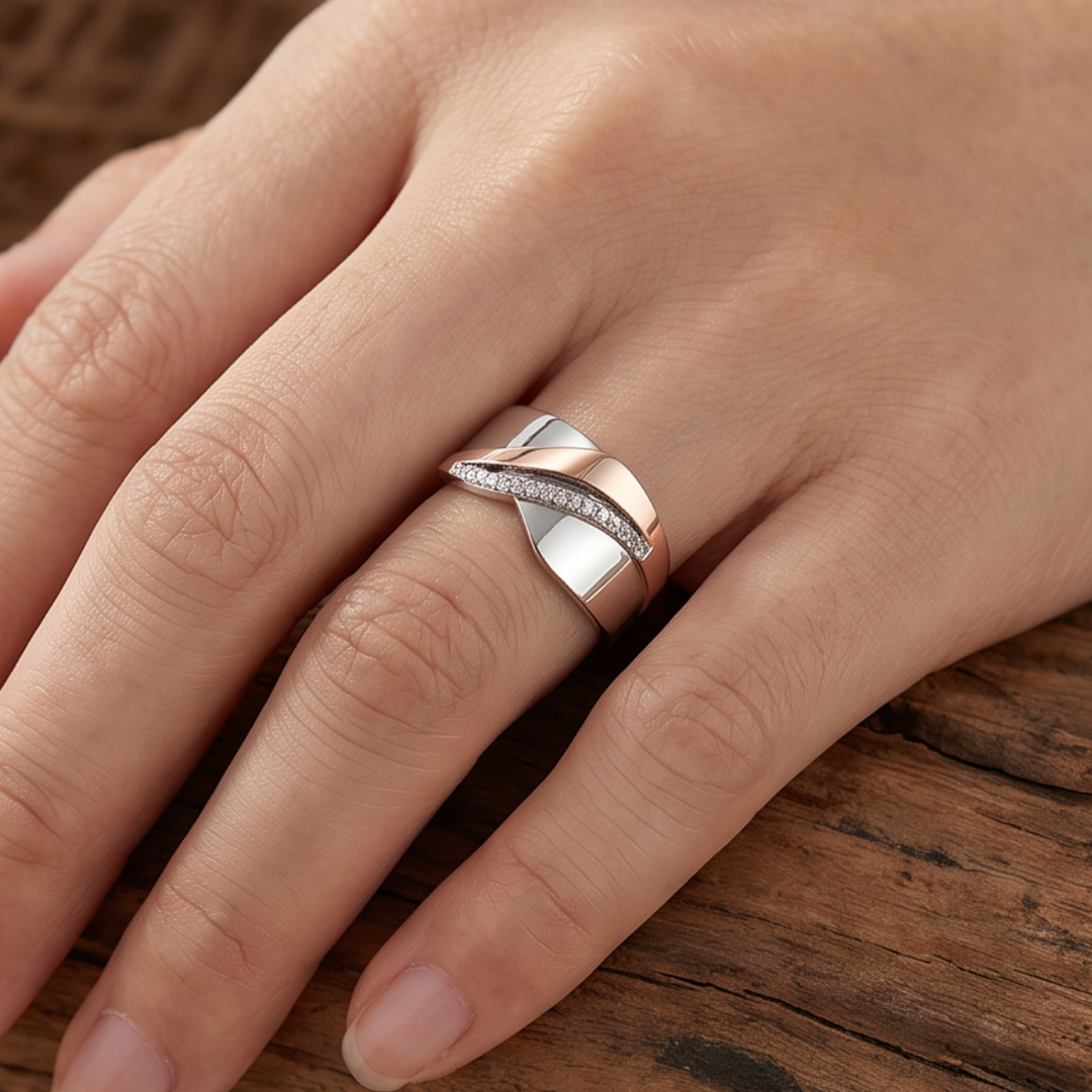Iconic Rose Gold Silver Zirconia Ring