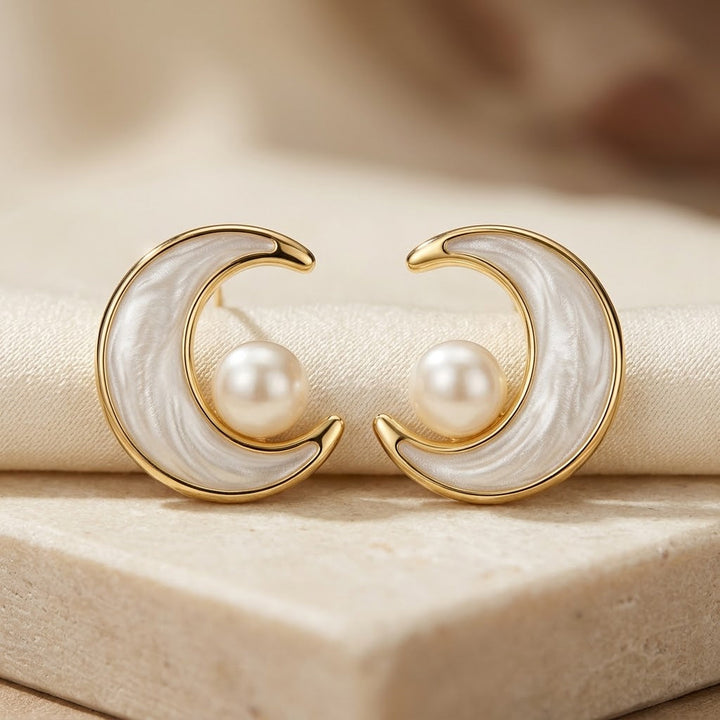 Golden Swirl Pearl Stud Earrings