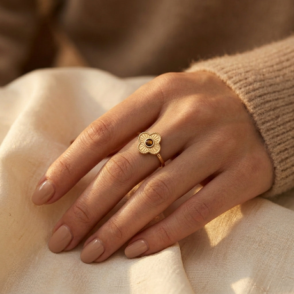 Golden Floral Open Band Ring