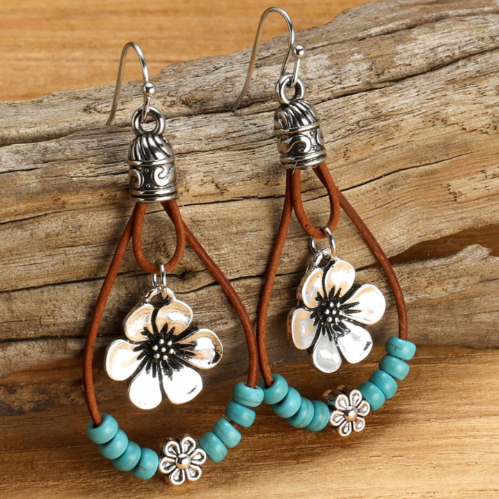 Bohemian Turquoise Floral Silver Earrings