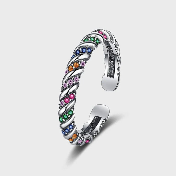 Retro Striped Silver Ring with Vintage Hues