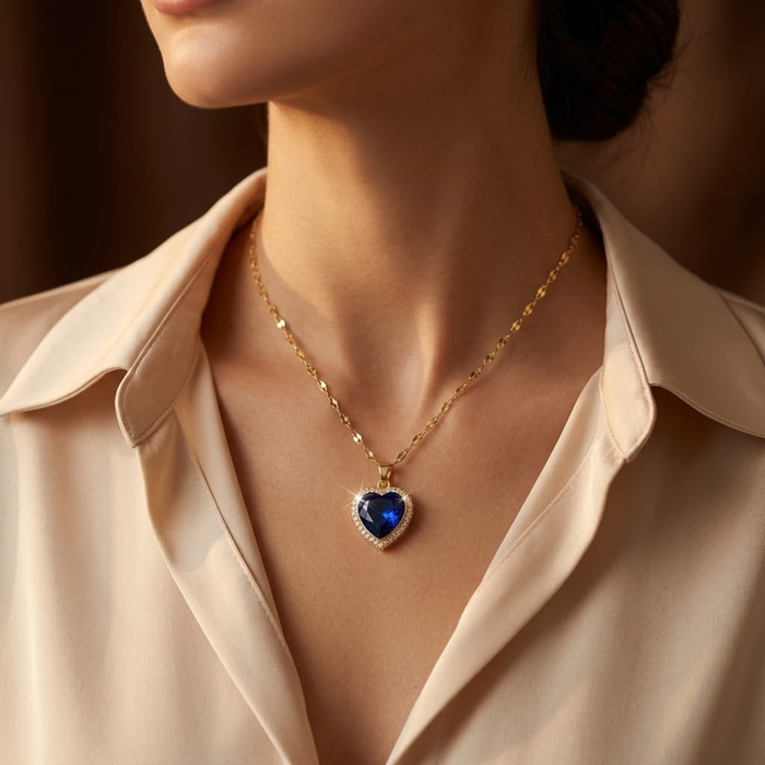 Sapphire Heart Pendant Necklace in Gold
