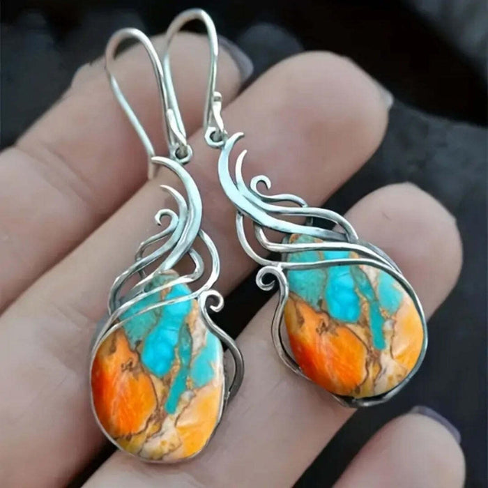 Blue and Orange Stone Dangle Earrings