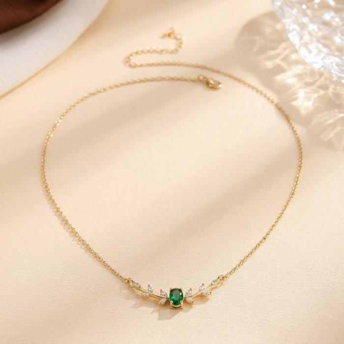 Emerald Gold Minimalist Pendant Necklace