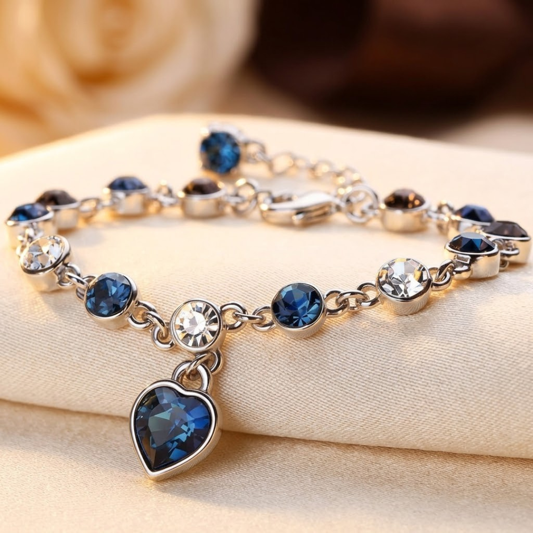 Sapphire Heart Chain Bracelet in Silver