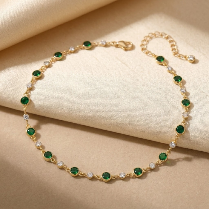 Emerald and Gold Station Necklace