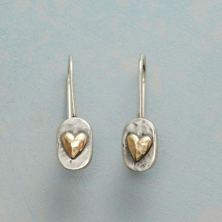 Antique Gold Inlaid Heart-Shaped Earrings