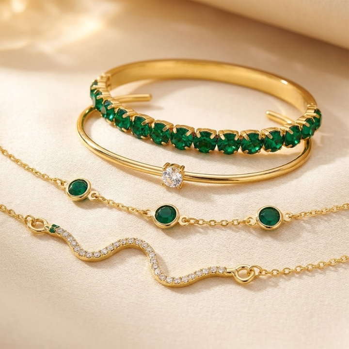 Emerald and Gold Bangle Collection