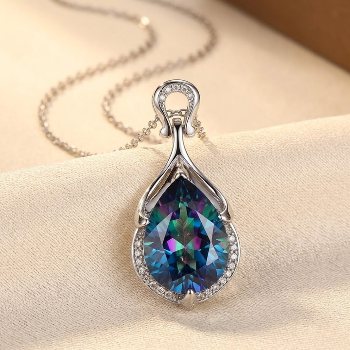 Sapphire Teardrop Necklace in Silver