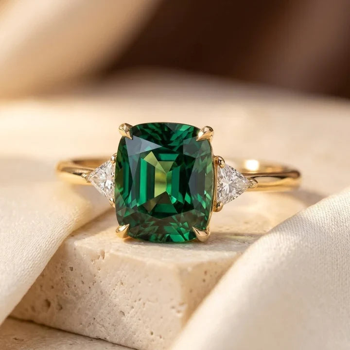 Golden Cushion Solitaire Ring