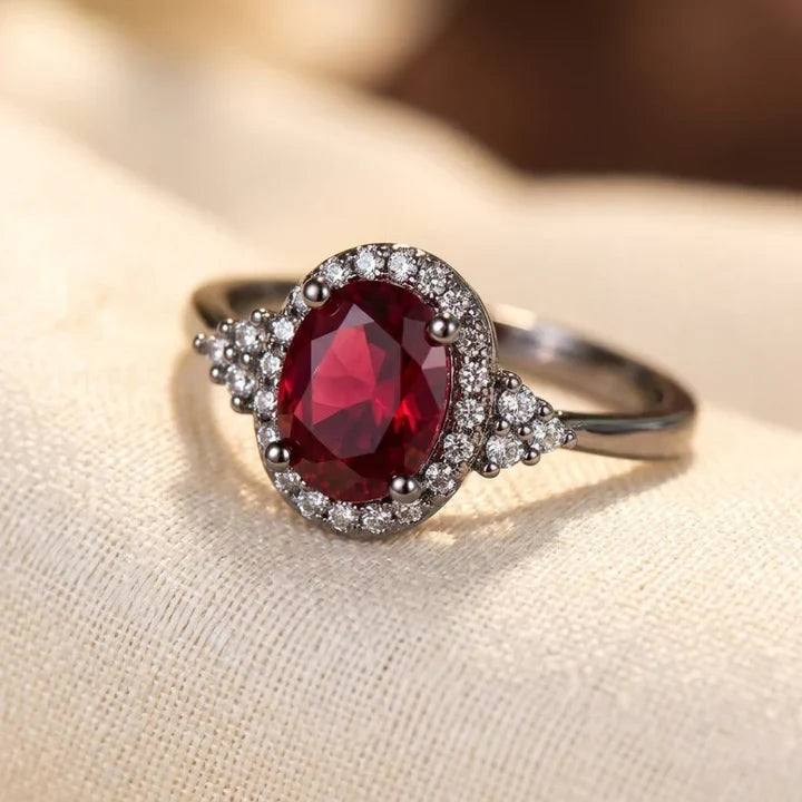 Ruby Halo Ring in Silver