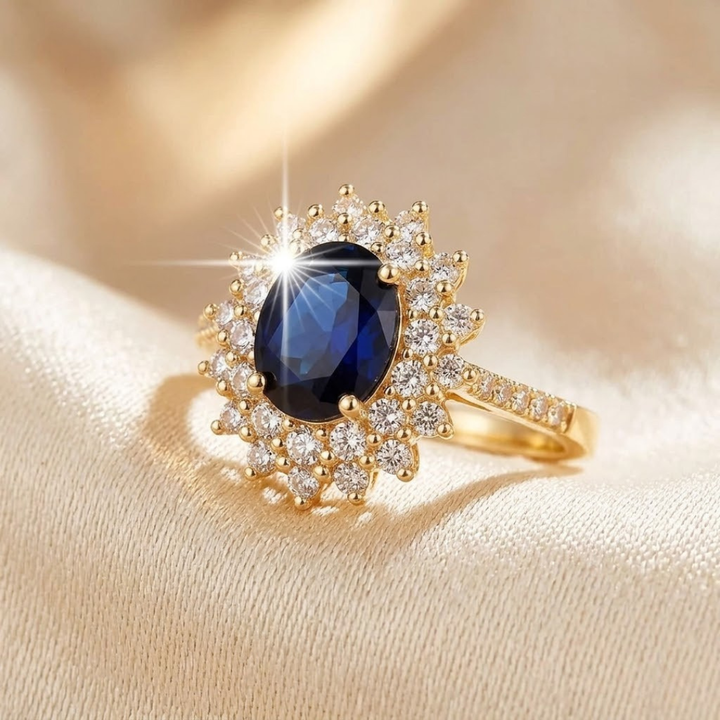 Sapphire Halo Ring in Gold