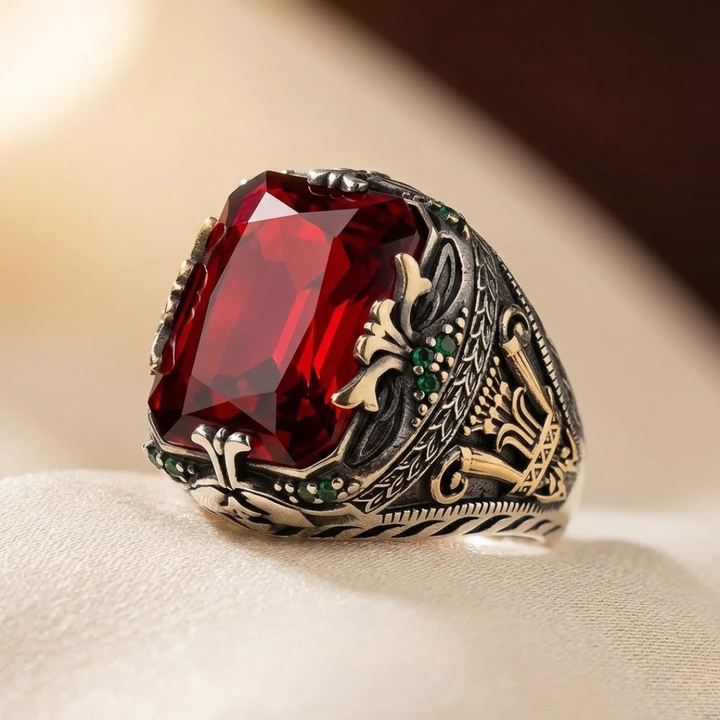 Elegant Ruby Silver Signet Ring