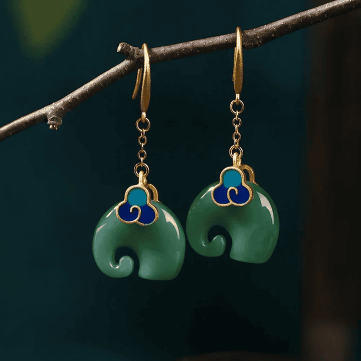 Vintage Green Elephant Earrings