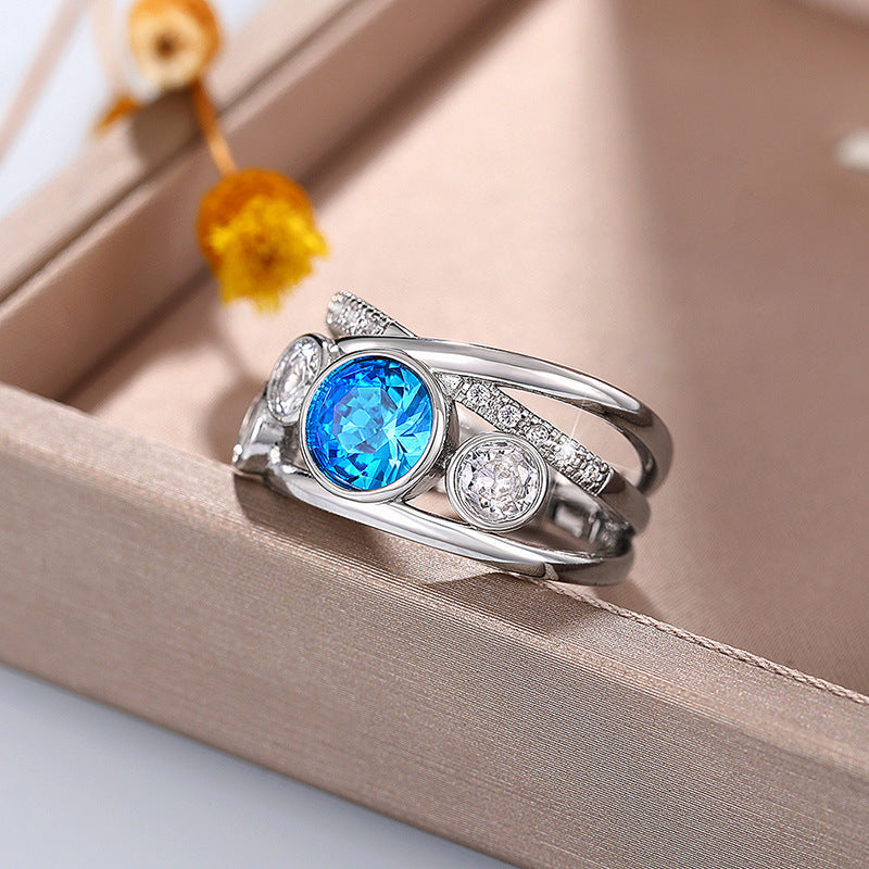 Blue Silver Gem Statement Ring