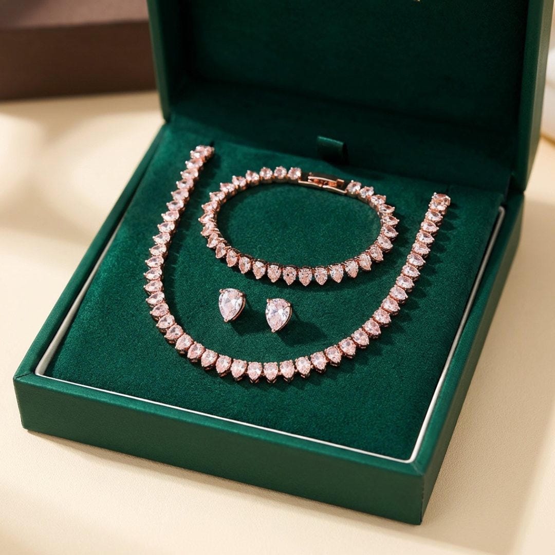 Stunning Clear Round Cubic Zirconia Complete Bridal Set