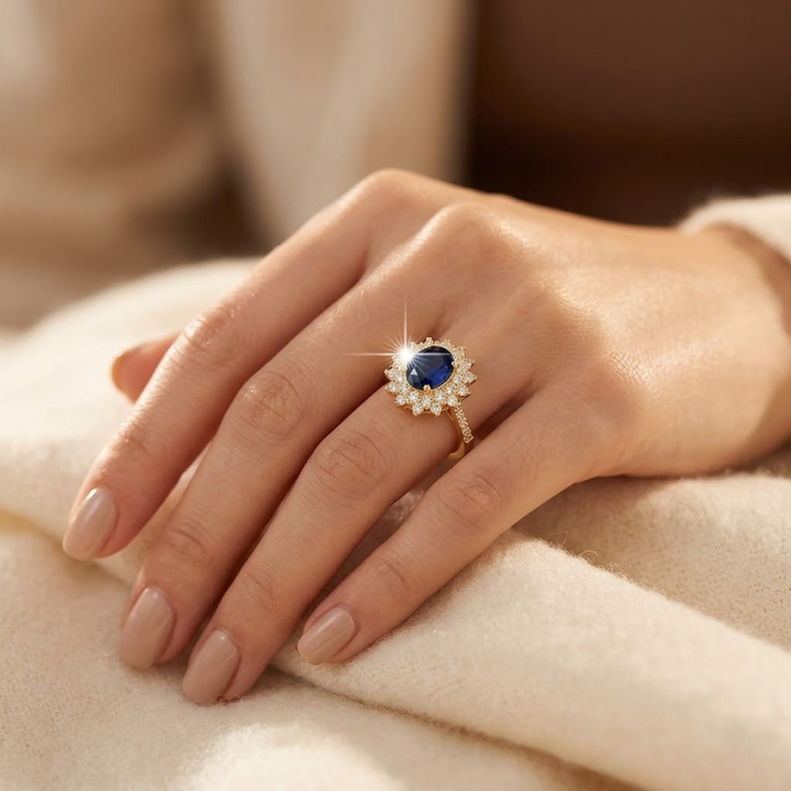 Sapphire Halo Ring in Gold