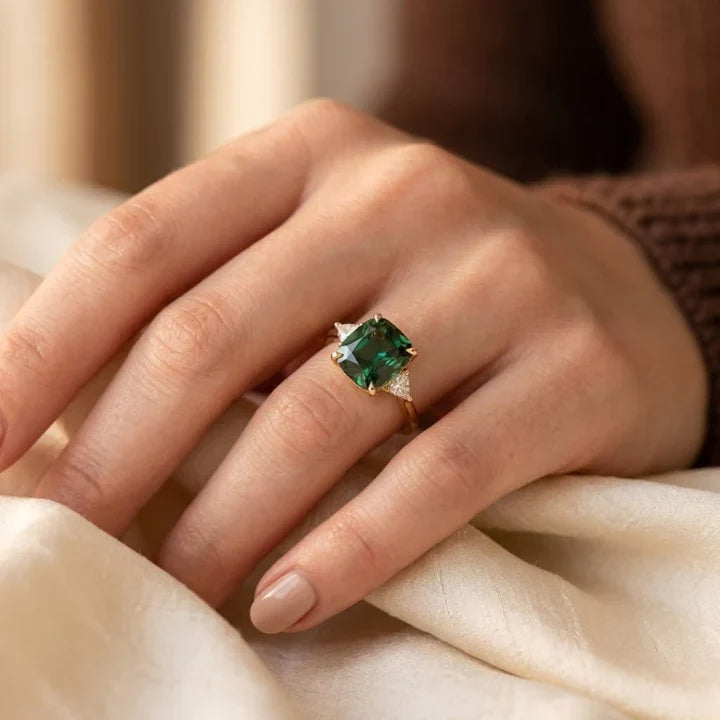 Golden Cushion Solitaire Ring