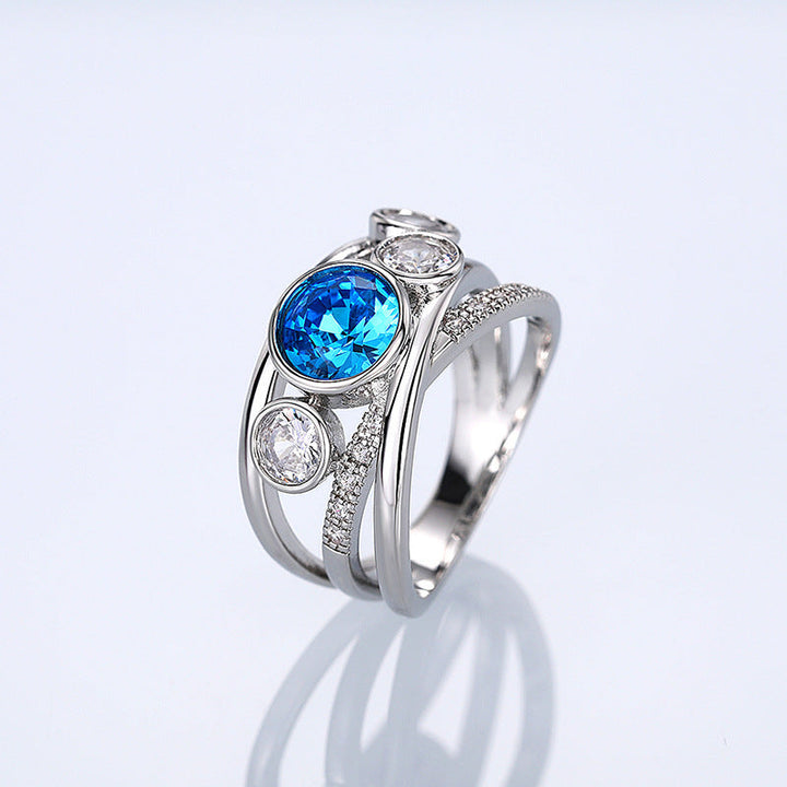 Blue Silver Gem Statement Ring