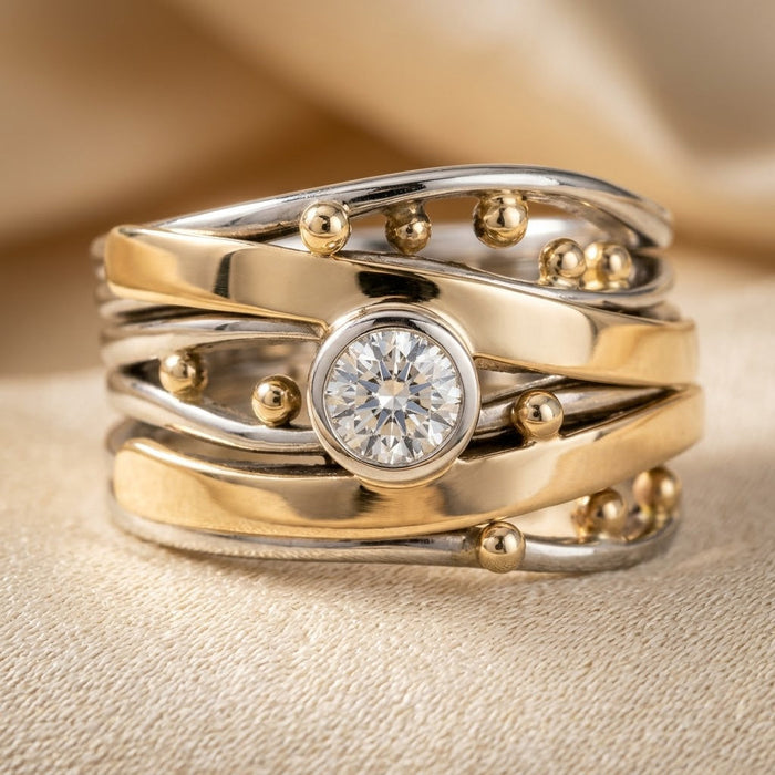 Silver and Gold Bezel-Set Wrap Ring