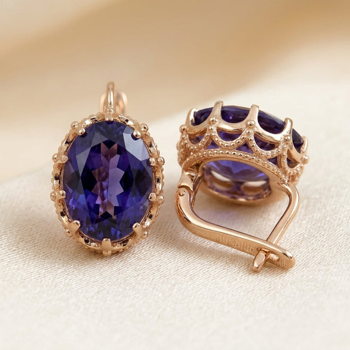 Gold Amethyst Crown Earrings