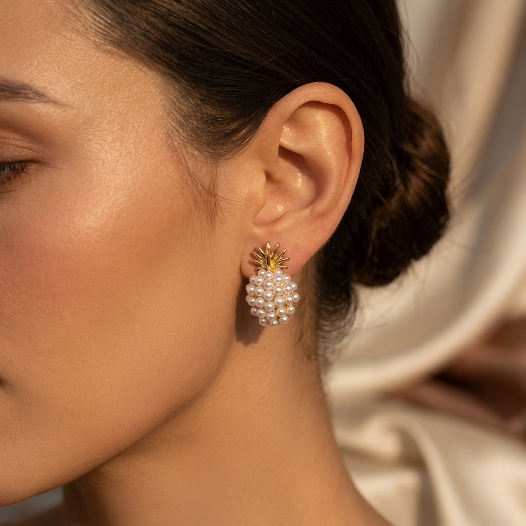 Golden Pearl Cluster Studs
