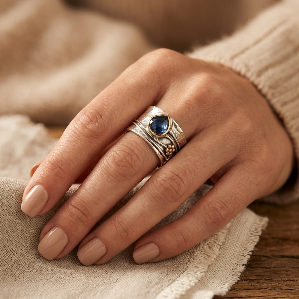 Silver and Gold Accent Ring with Bezel Design