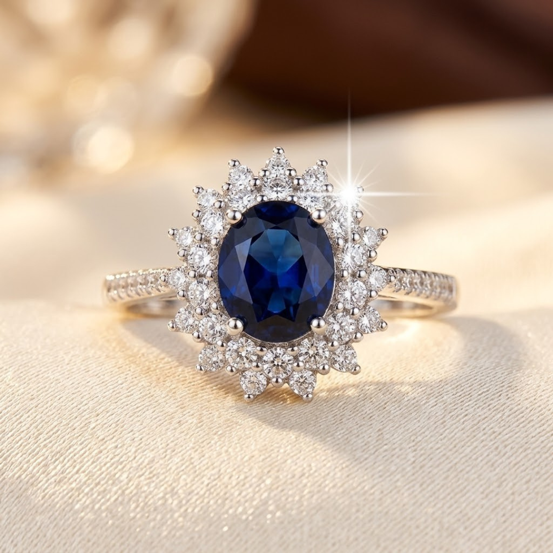 Sapphire Halo Ring in Gold