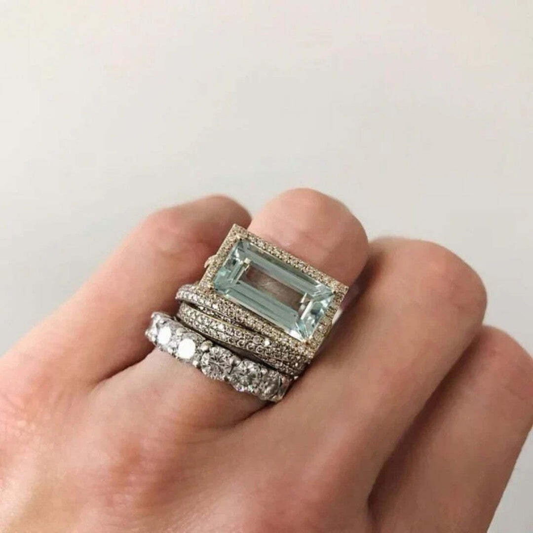 Vintage Turquoise Glass Ring Collection in Silver