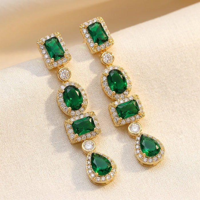 Emerald and Gold Multi-Shape Dangle Earrings