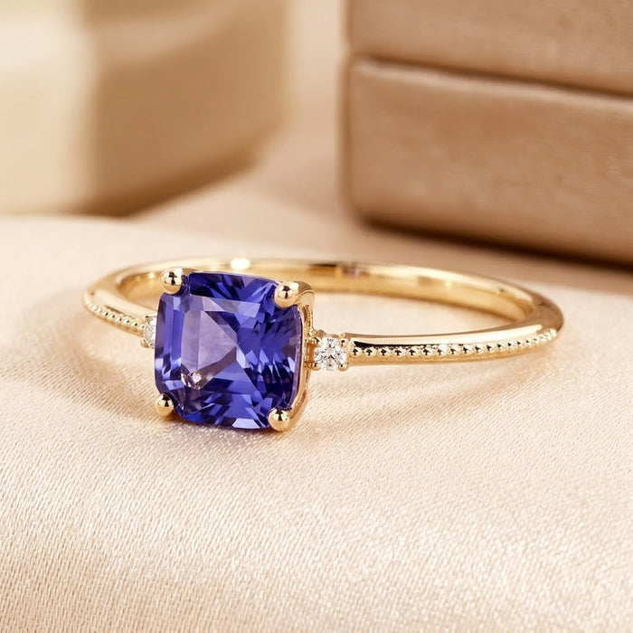 Gold Amethyst Single Stone Ring