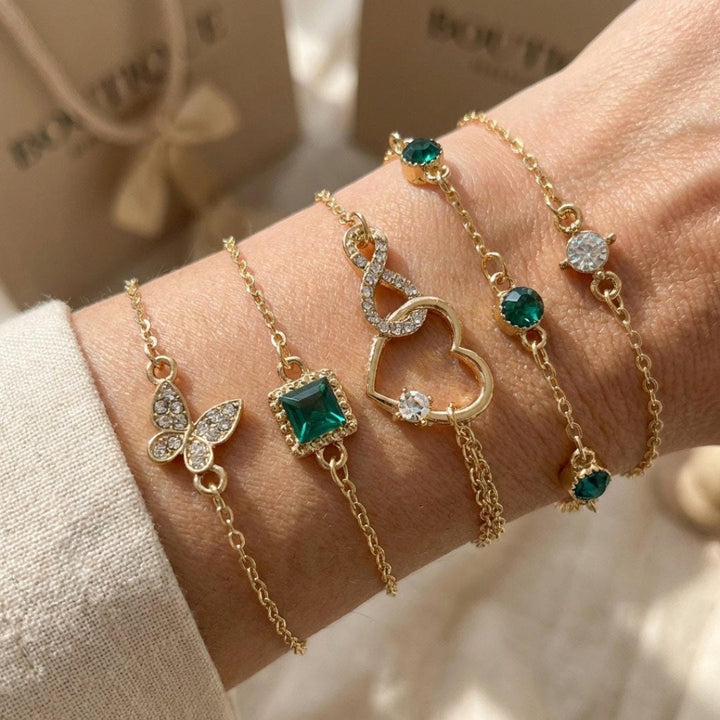 Emerald Heart Crystal Stone Bracelet Collection