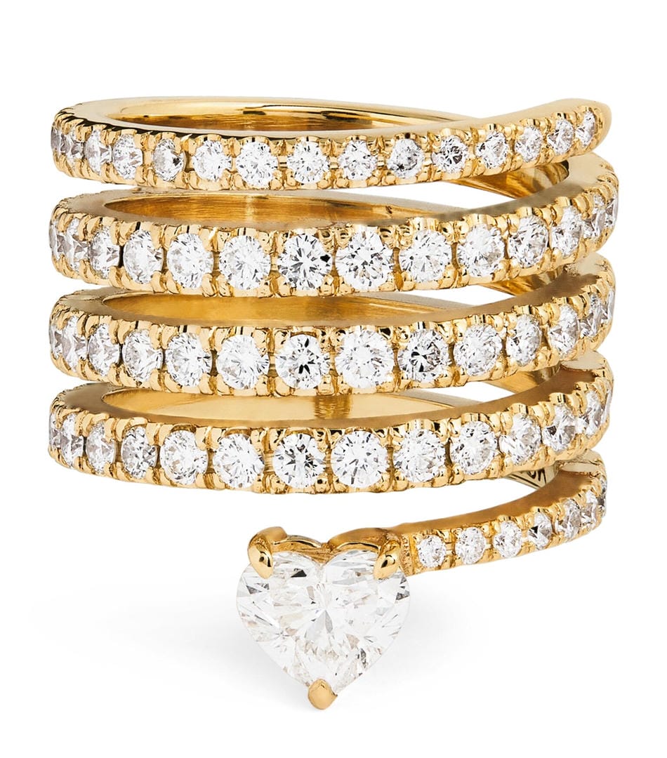 Vintage Gold Heart Wrap Ring with Zirconia Accents