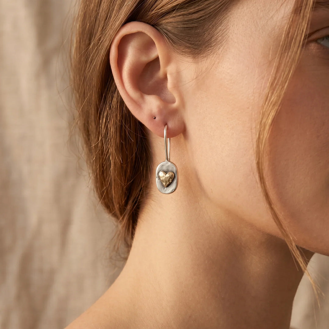 Antique Silver and Gold Heart-Shaped Earrings