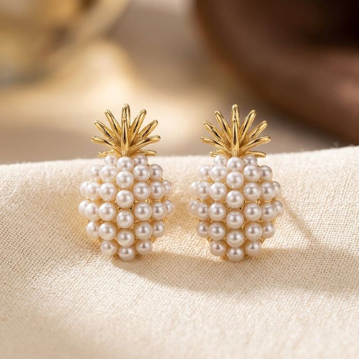 Gold Pearl Cluster Stud Earrings