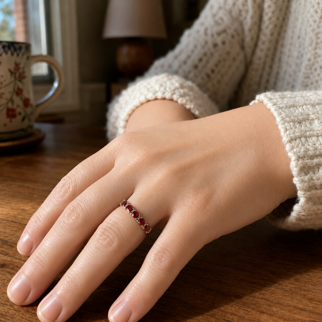 Red Crystal Inlays Gold Ring