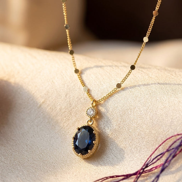 Sapphire Oval Drop Necklace in Gold