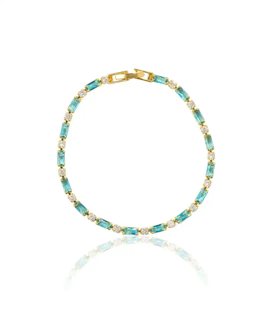 Turquoise Stone Bracelet with Gold Zircon Accents