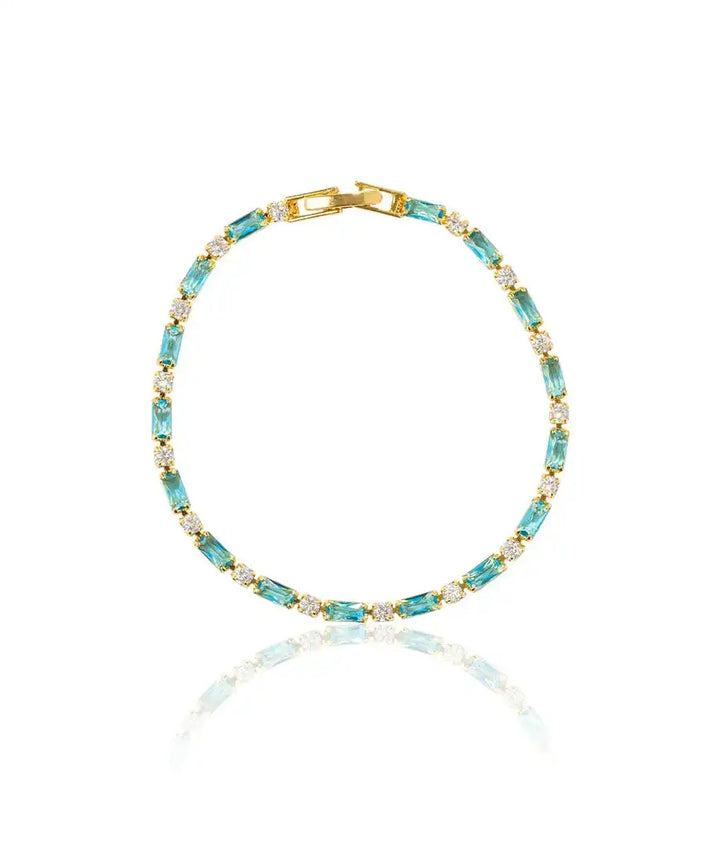Turquoise Stone Bracelet with Gold Zircon Accents