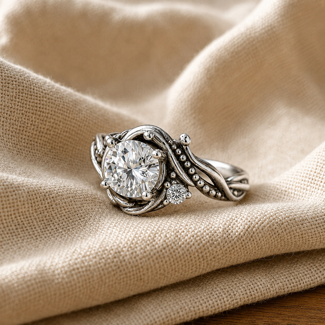 Elegant Silver Branch Zirconia Ring