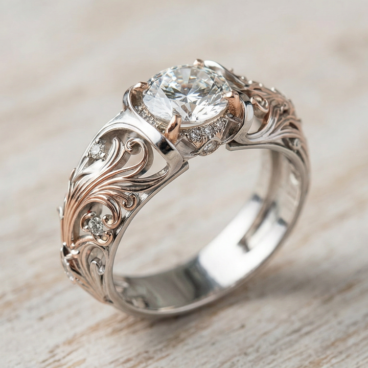 Unique Silver Ring with Exotic Crystals