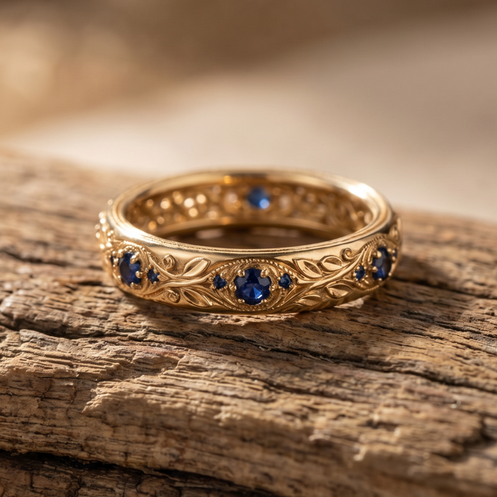 Elegant Blue Zirconia Leaf Ring in Exotic Design