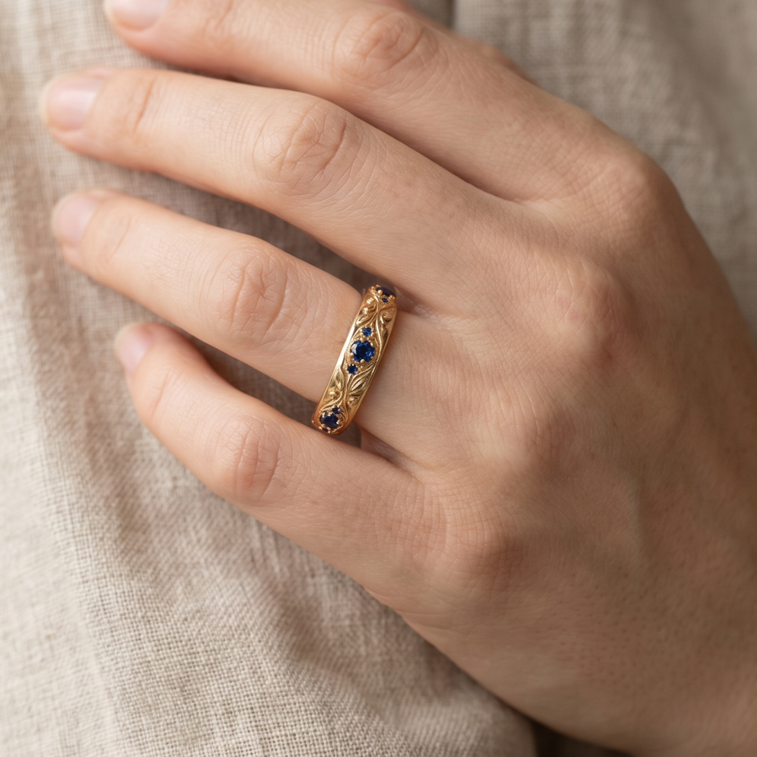 Elegant Blue Zirconia Leaf Ring in Exotic Design