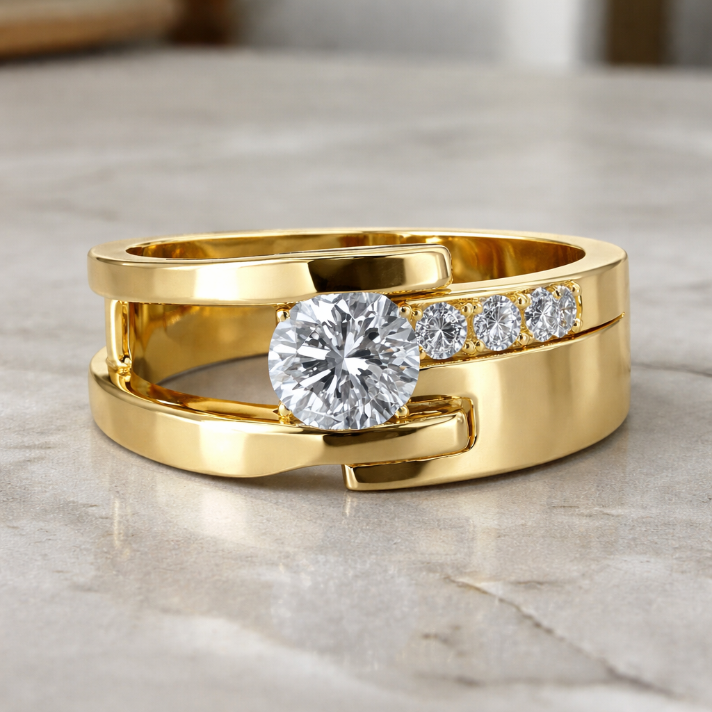 Vintage Irregular Gold Zirconia Ring