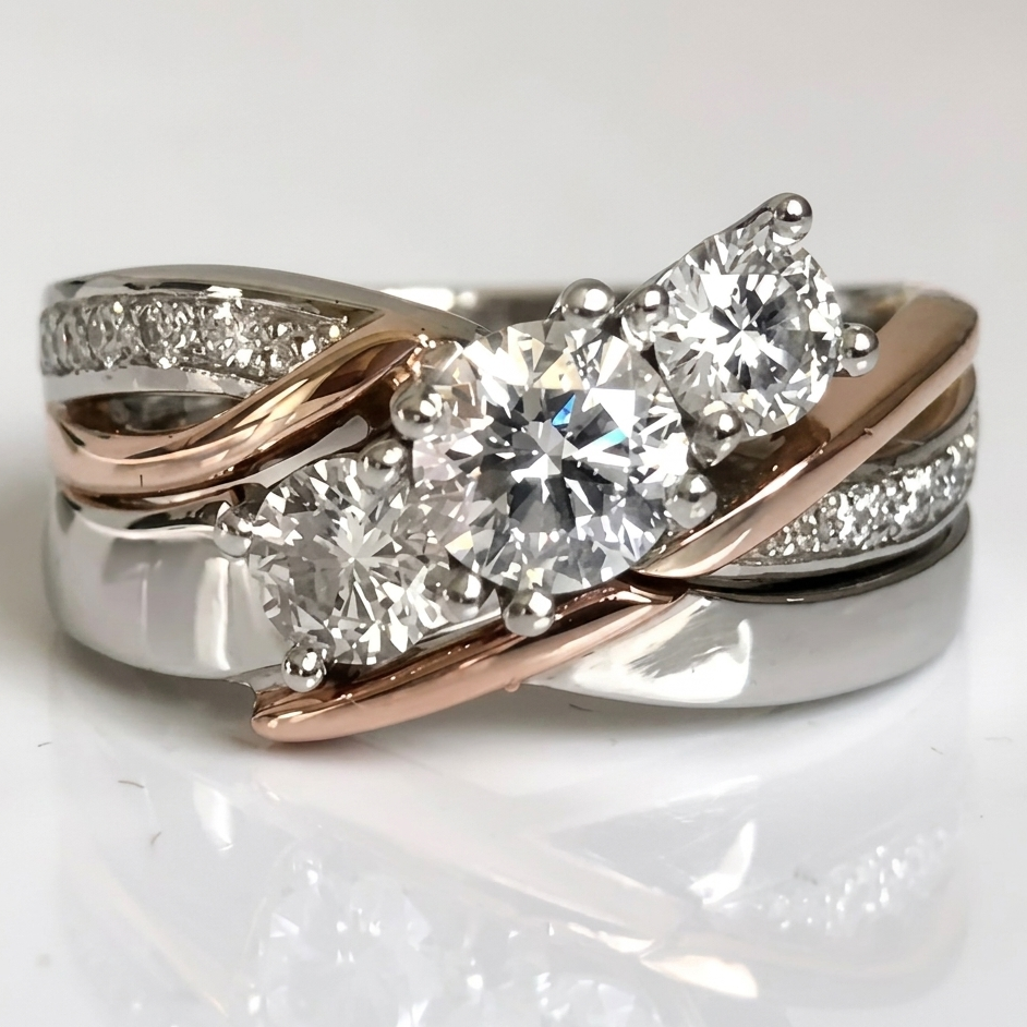Vintage Gold Silver Zirconia Ring