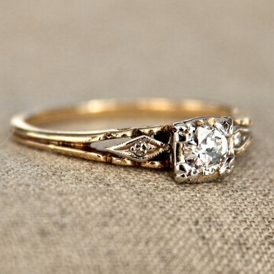 Vintage Fine Gold Zirconia Ring