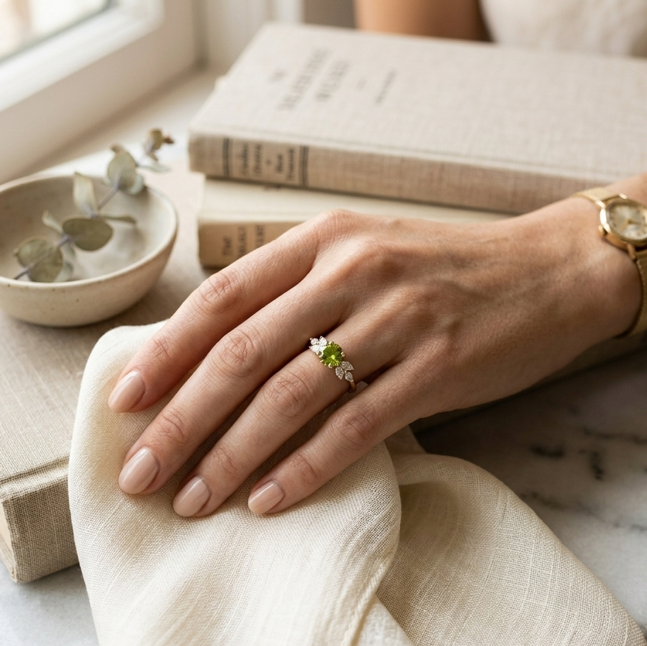 Vintage Olive Zirconia Ring