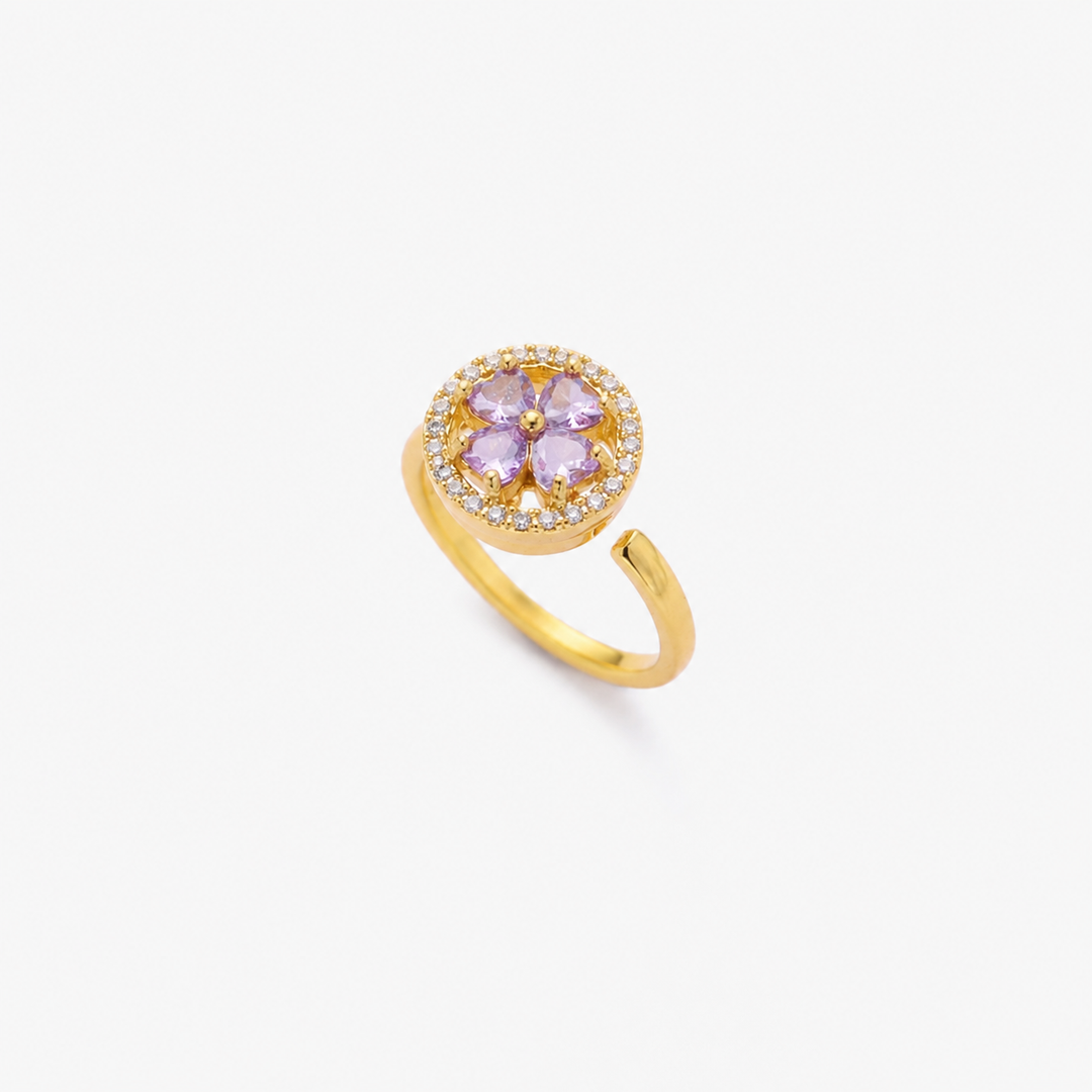 Sapphire Accented Gold Ring with Floral Motif