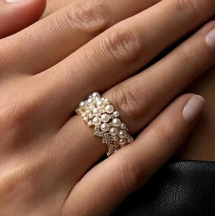 Retro Adjustable Pearl and Zirconia Ring